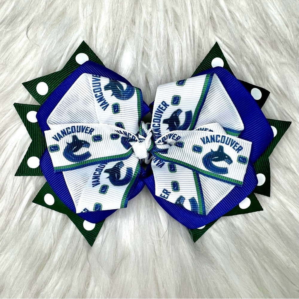 🎀🏒 NHL Vancouver Canucks Hockey Hair Bow Barrette Clip 🏒🎀